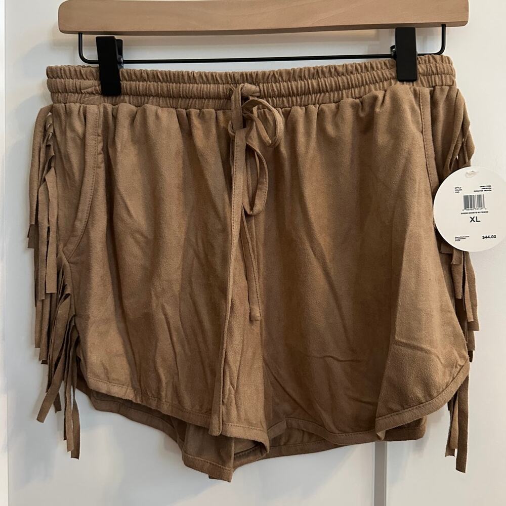 Love By Design Womens Shorts‎ Brown Lounge Drawstring XL Boho Festival Tassels
